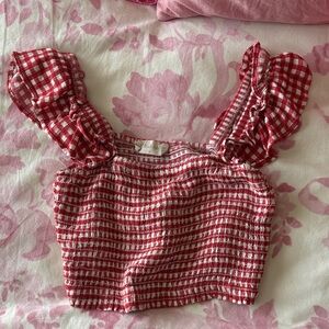 Stylish Red and White Checkered Kids Blouse